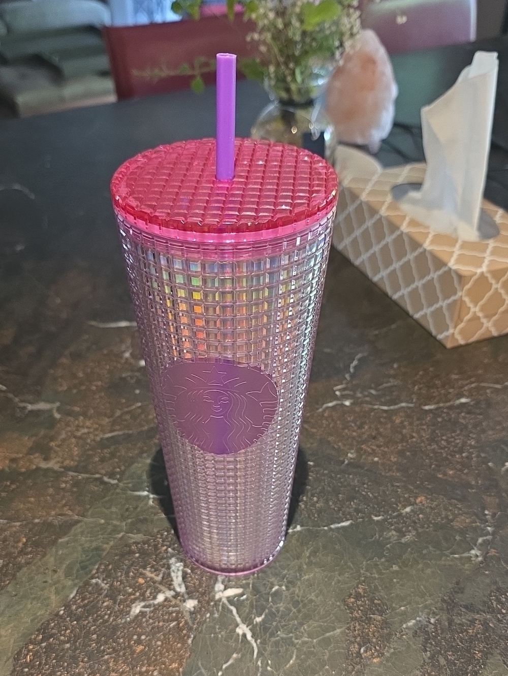 Starbucks Pink Iridescent Studded Tumbler with Purple Straw